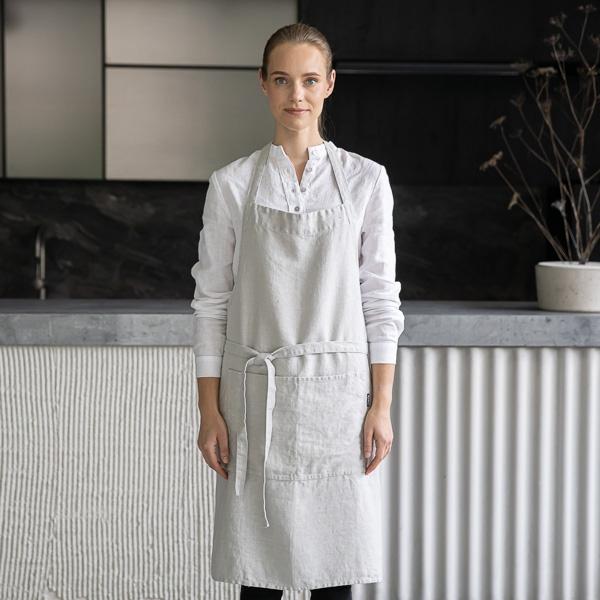 Linenme Linen Bib Apron Silver Terra