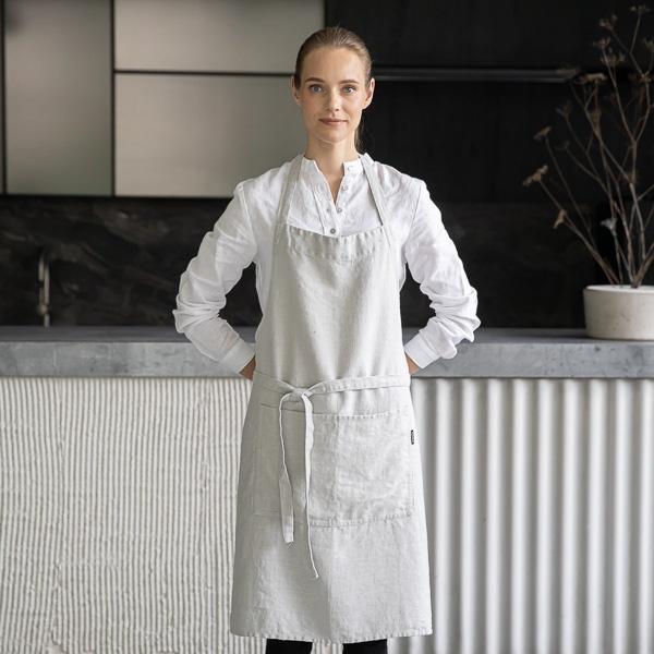 Linenme Linen Bib Apron Silver Terra