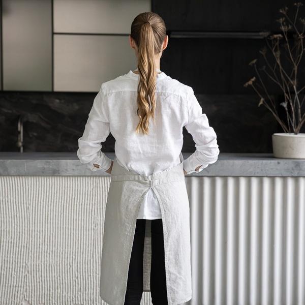 Linenme Linen Bib Apron Silver Terra