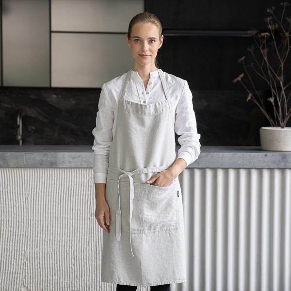 linenme Linen Bib Apron Silver Terra