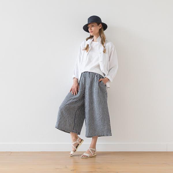 linenme Linen Culottes CHECK NAVY Sanremo