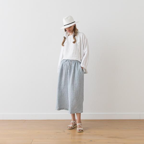 Linenme Linen Culottes Medium Stripe Denim Sanremo