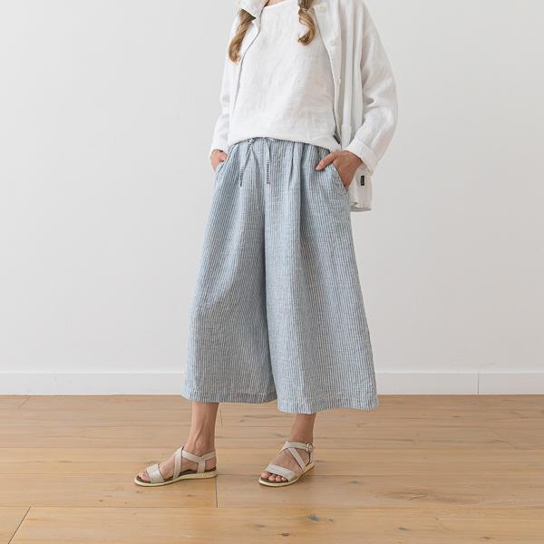Linenme Linen Culottes Medium Stripe Denim Sanremo