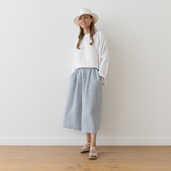 linenme Linen Culottes Medium Stripe Denim Sanremo