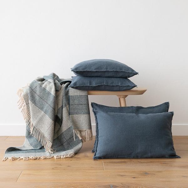 Linenme Linen Cushion Cover Blue Terra Fringe