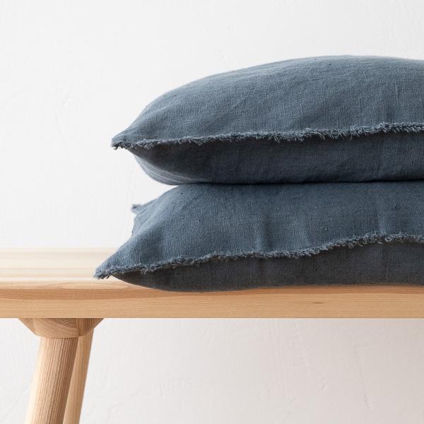 Linenme Linen Cushion Cover Blue Terra Fringe