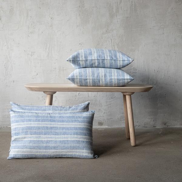 linenme Linen Cushion Cover Blue White Multistripe