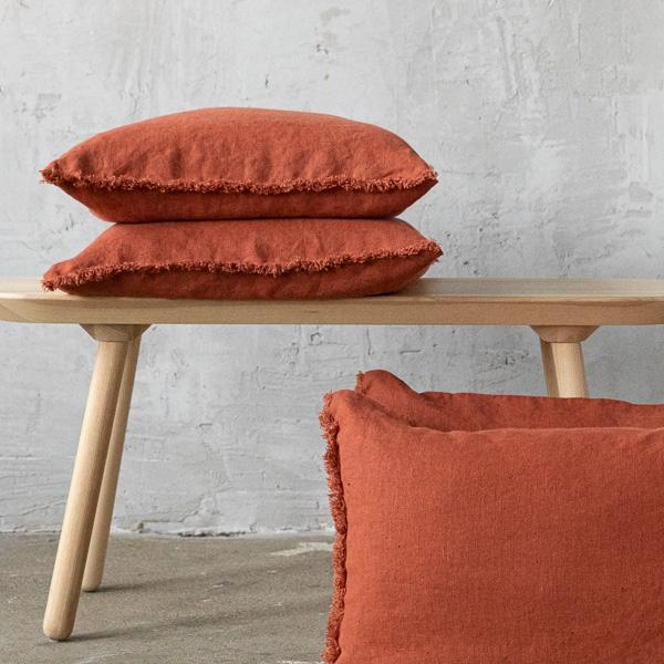 Linenme Linen Cushion Cover Brick Terra Fringe