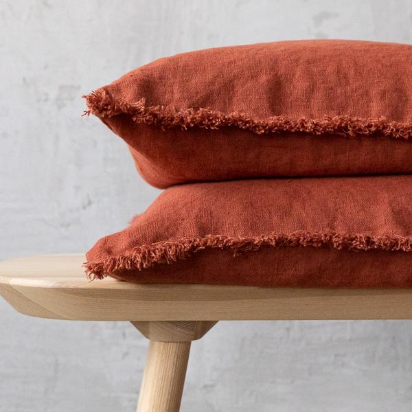 Linenme Linen Cushion Cover Brick Terra Fringe