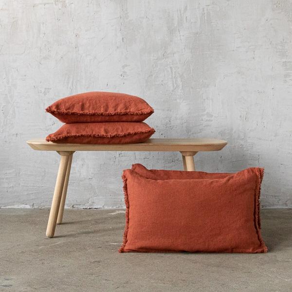linenme Linen Cushion Cover Brick Terra Fringe