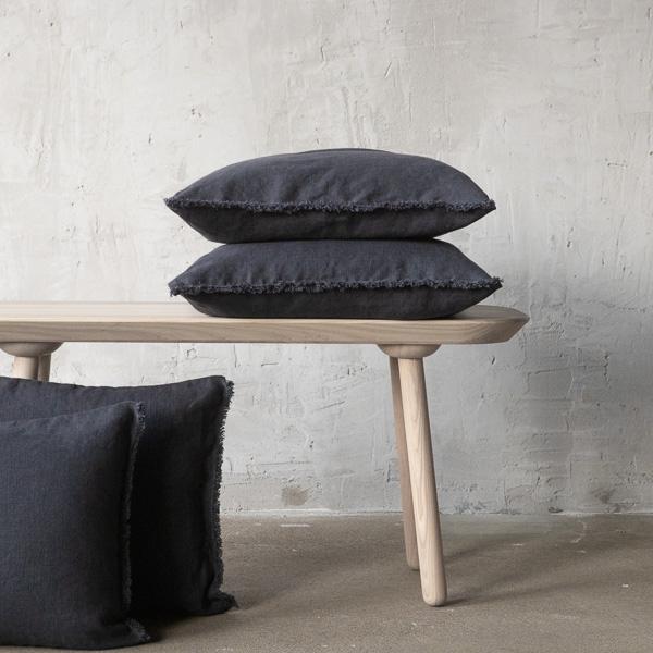 Linenme Linen Cushion Cover Charcoal Terra Fringe