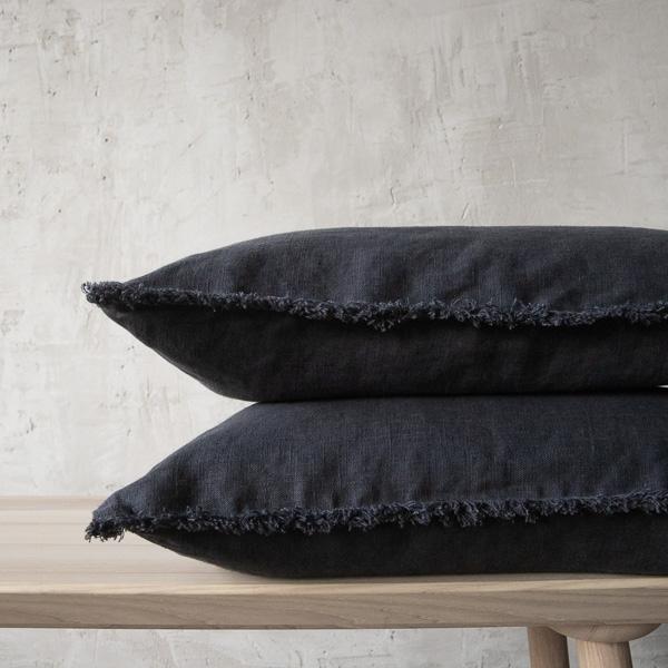 Linenme Linen Cushion Cover Charcoal Terra Fringe