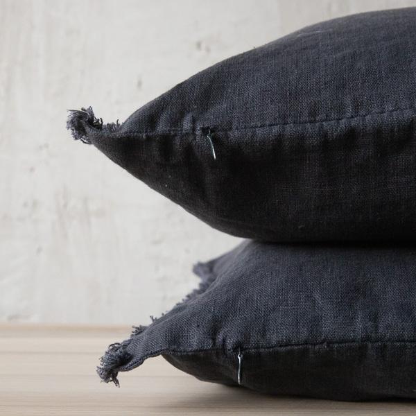 Linenme Linen Cushion Cover Charcoal Terra Fringe