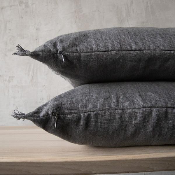 Linenme Linen Cushion Cover Graphite Terra Fringe