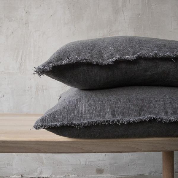 Linenme Linen Cushion Cover Graphite Terra Fringe