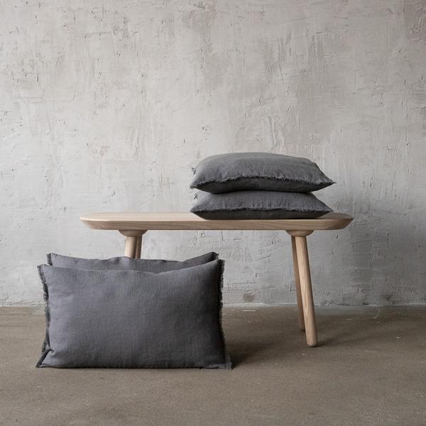 linenme Linen Cushion Cover Graphite Terra Fringe