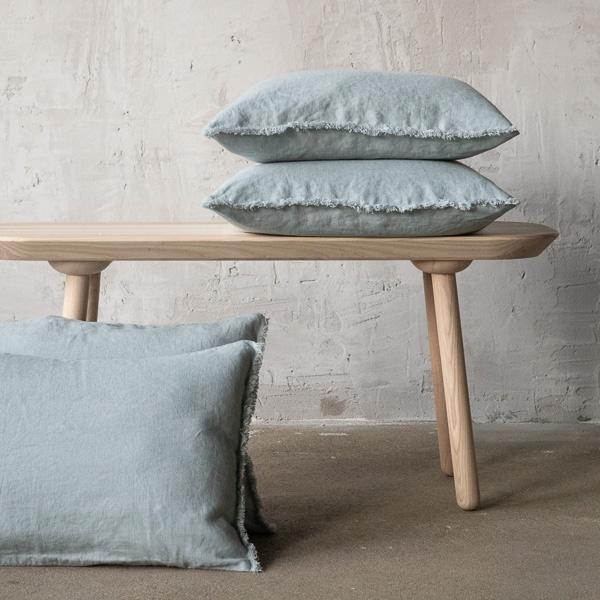 Linenme Linen Cushion Cover Ice Blue Terra Fringe