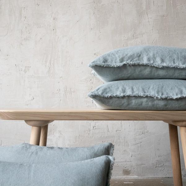 Linenme Linen Cushion Cover Ice Blue Terra Fringe