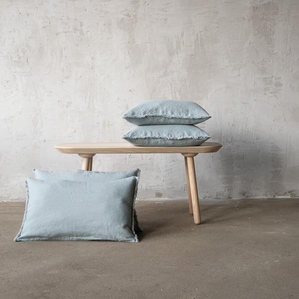 linenme Linen Cushion Cover Ice Blue Terra Fringe