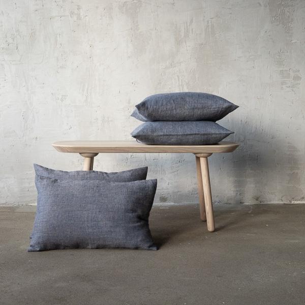Linenme Linen Cushion Cover Indigo Natural Chevron