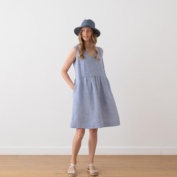 Linenme Linen Dress Medium Stripe Blue Charlotte