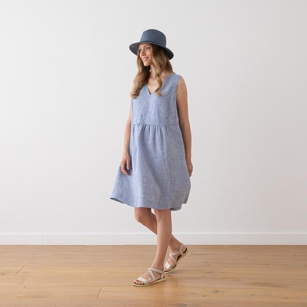 Linenme Linen Dress Medium Stripe Blue Charlotte