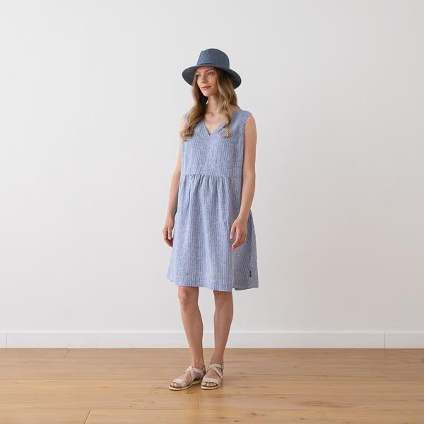 Linenme Linen Dress Medium Stripe Blue Charlotte