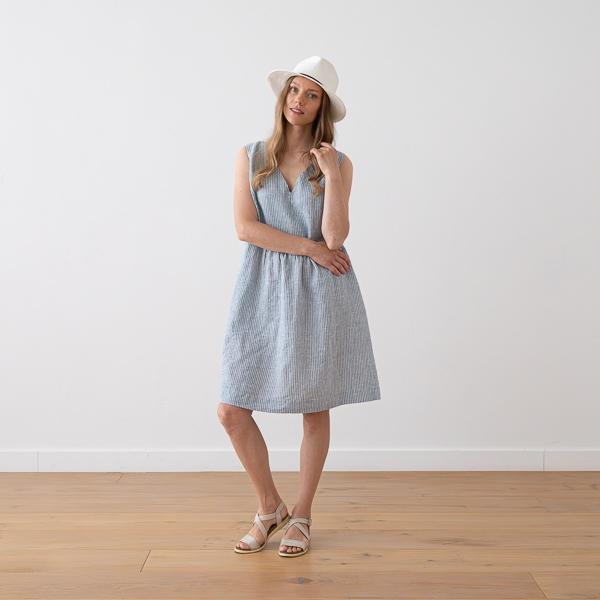 Linenme Linen Dress Medium Stripe Blue Charlotte