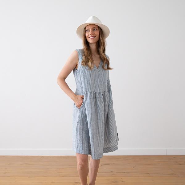 Linenme Linen Dress Medium Stripe Blue Charlotte