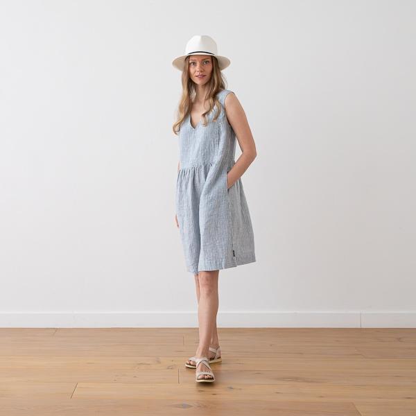 Linenme Linen Dress Medium Stripe Blue Charlotte