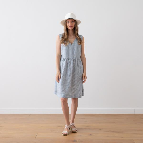 linenme Linen Dress Medium Stripe Blue Charlotte