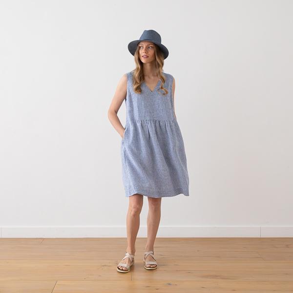 linenme Linen Dress Medium Stripe Blue Charlotte