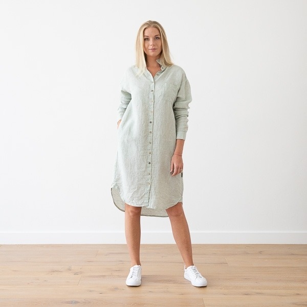 Linenme Linen Fabric Melange Moss Green