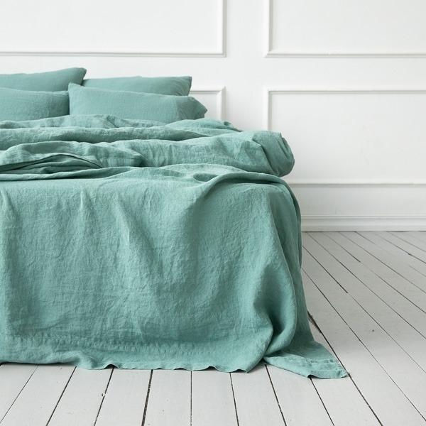 Linenme Linen Fabric Moss Green Stone Washed