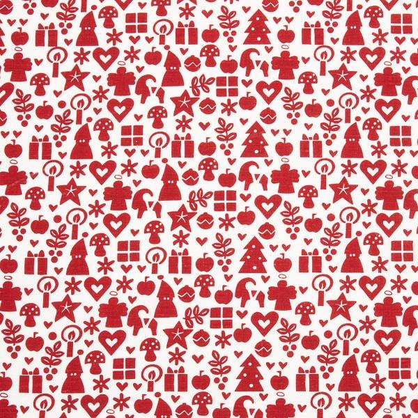 linenme Linen Fabric Print White Red