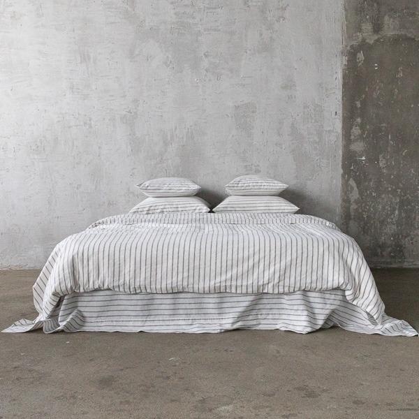 Linenme Linen Fabric Washed Stripe Graphite