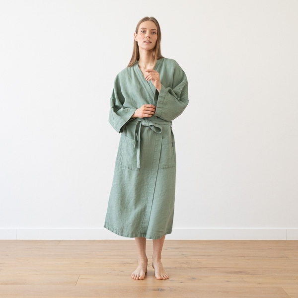 Linenme Linen Fabric Washed Waffle Spa Green