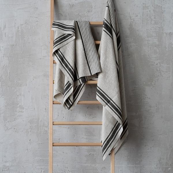 Linenme Linen Huckaback Bath Towel Black Provence