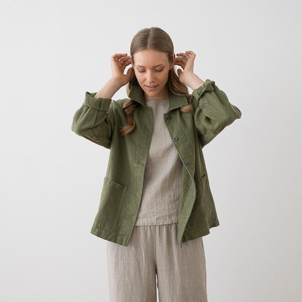 Linenme Linen Jacket Olive Green Tokyo