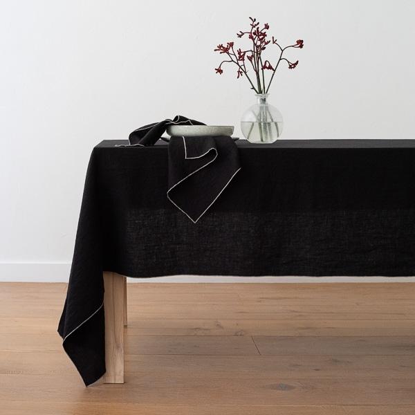 Linenme Linen Napkin Black Natural Venezia