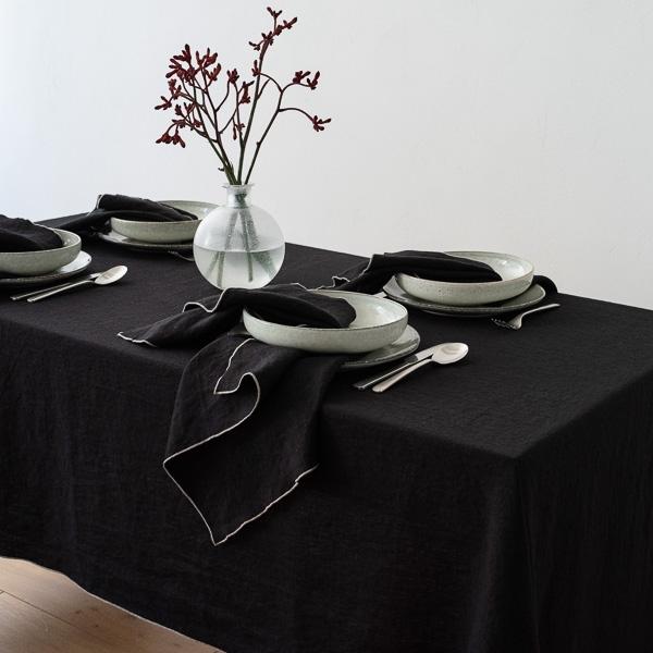 Linenme Linen Napkin Black Natural Venezia
