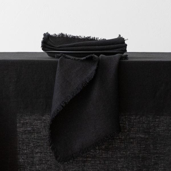 Linenme Linen Napkin Black Terra Fringe