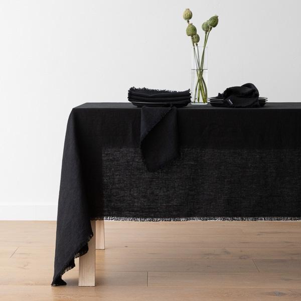 Linenme Linen Napkin Black Terra Fringe