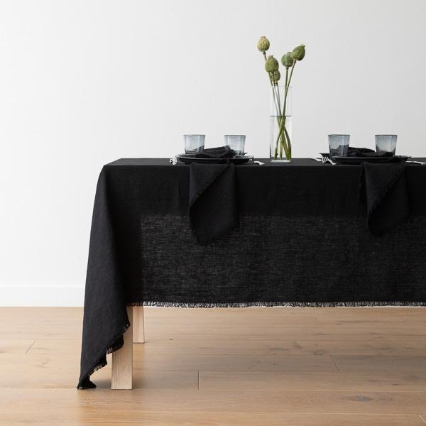 Linenme Linen Napkin Black Terra Fringe