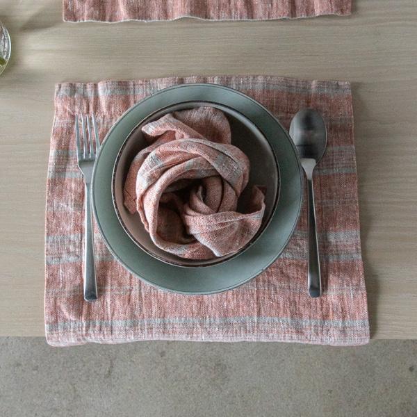 Linenme Linen Napkin Brick Natural Multistripe