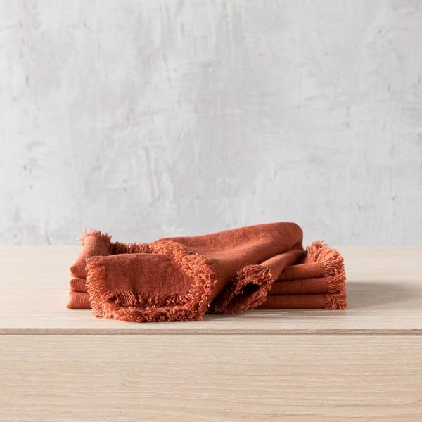 linenme Linen Napkin Brick Terra Fringe