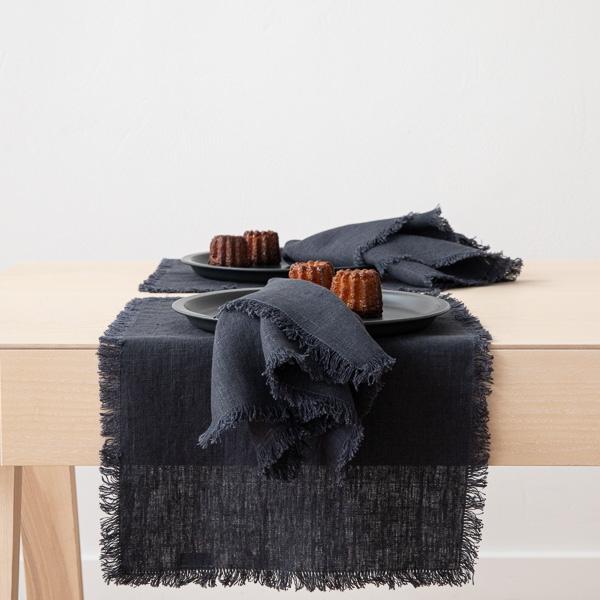 Linenme Linen Napkin Charcoal Terra Fringe
