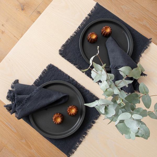 Linenme Linen Napkin Charcoal Terra Fringe