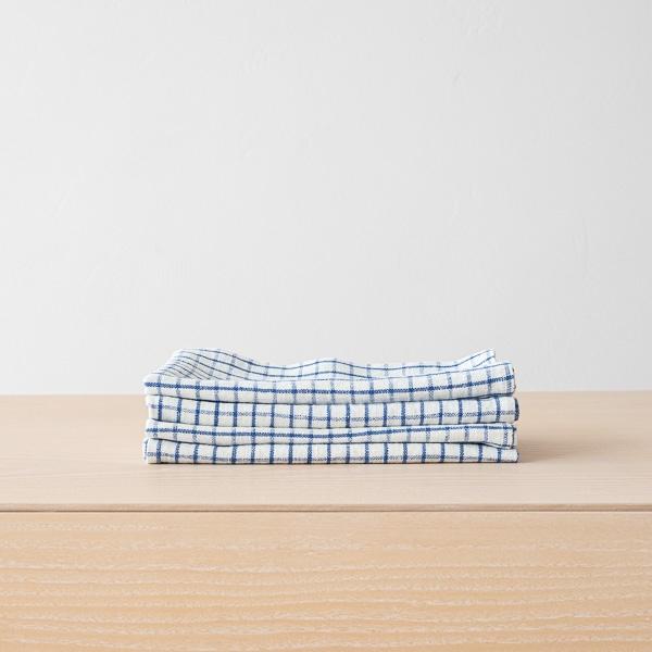 linenme Linen Napkin Graphic Check Off White Blue
