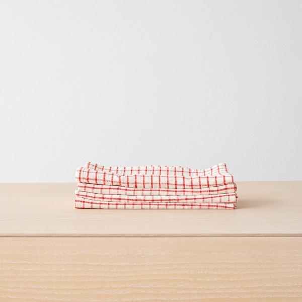 linenme Linen Napkin Graphic Check Off White Red